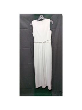 DKNY Size 6 White Sleeveless Maxi Dress With Beading Embellished Waistline Tags